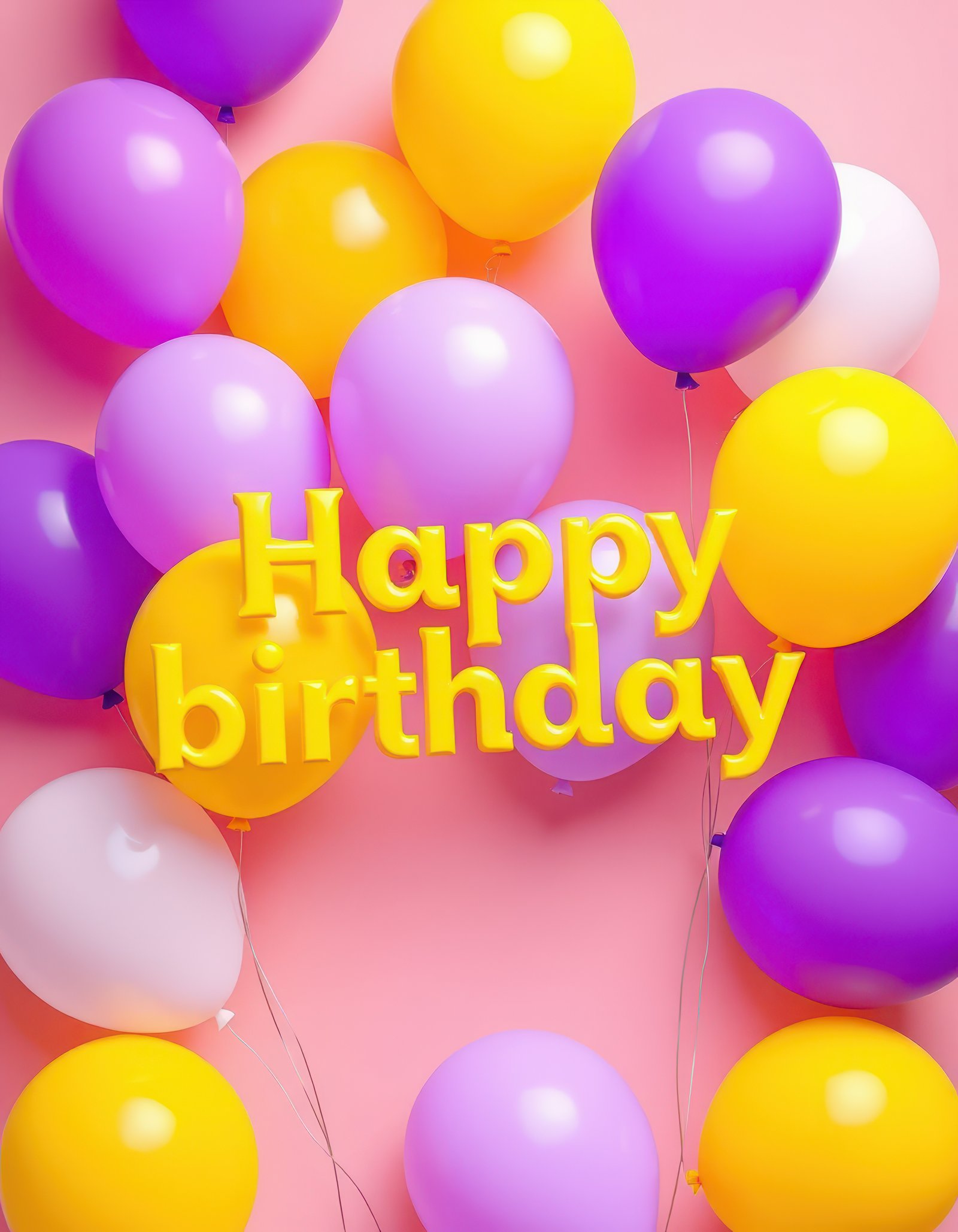 Colorful balloons celebrate a joyful birthday against a bright pink background filled with festive atmosphere